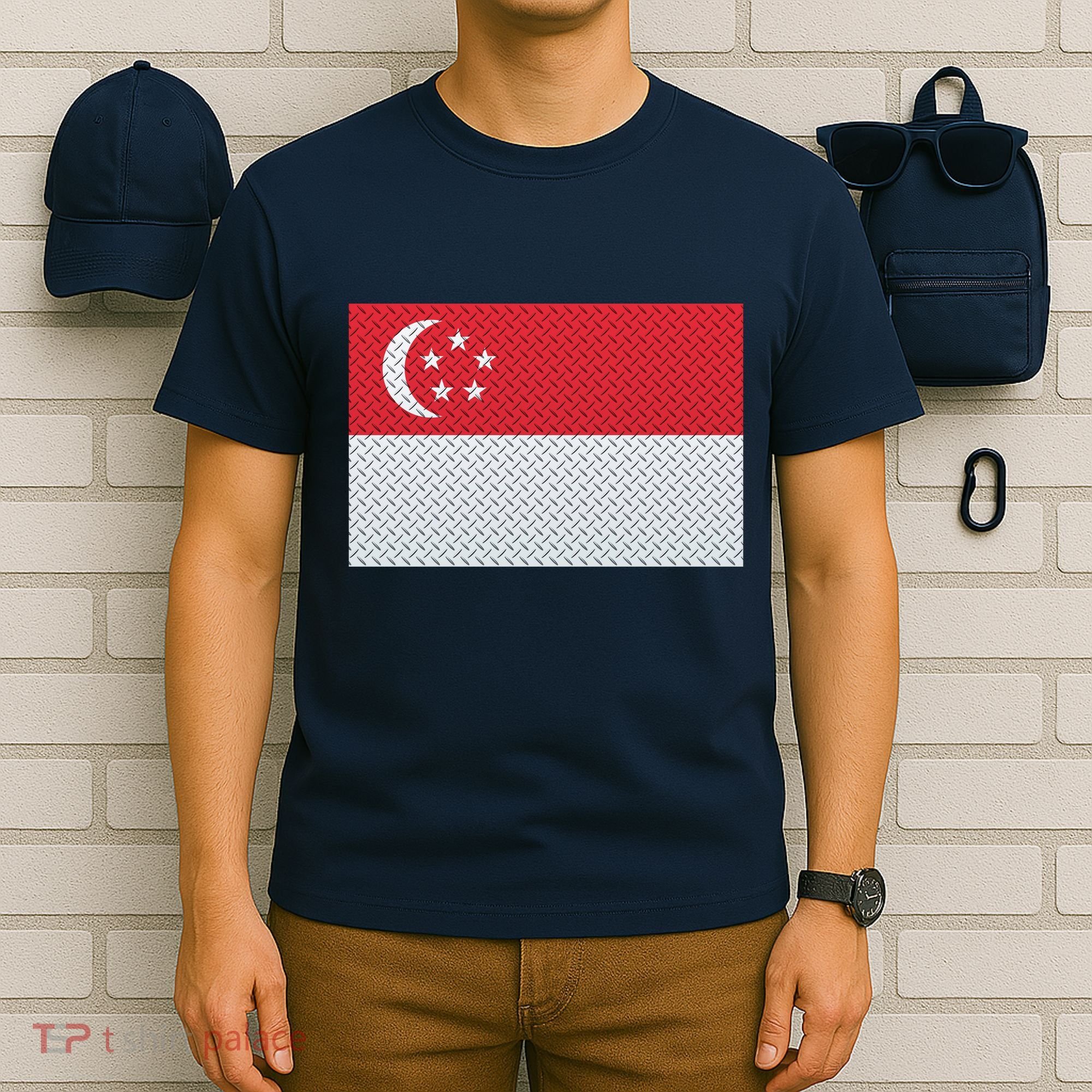 Singapore Metal Flag Shield T-Shirt