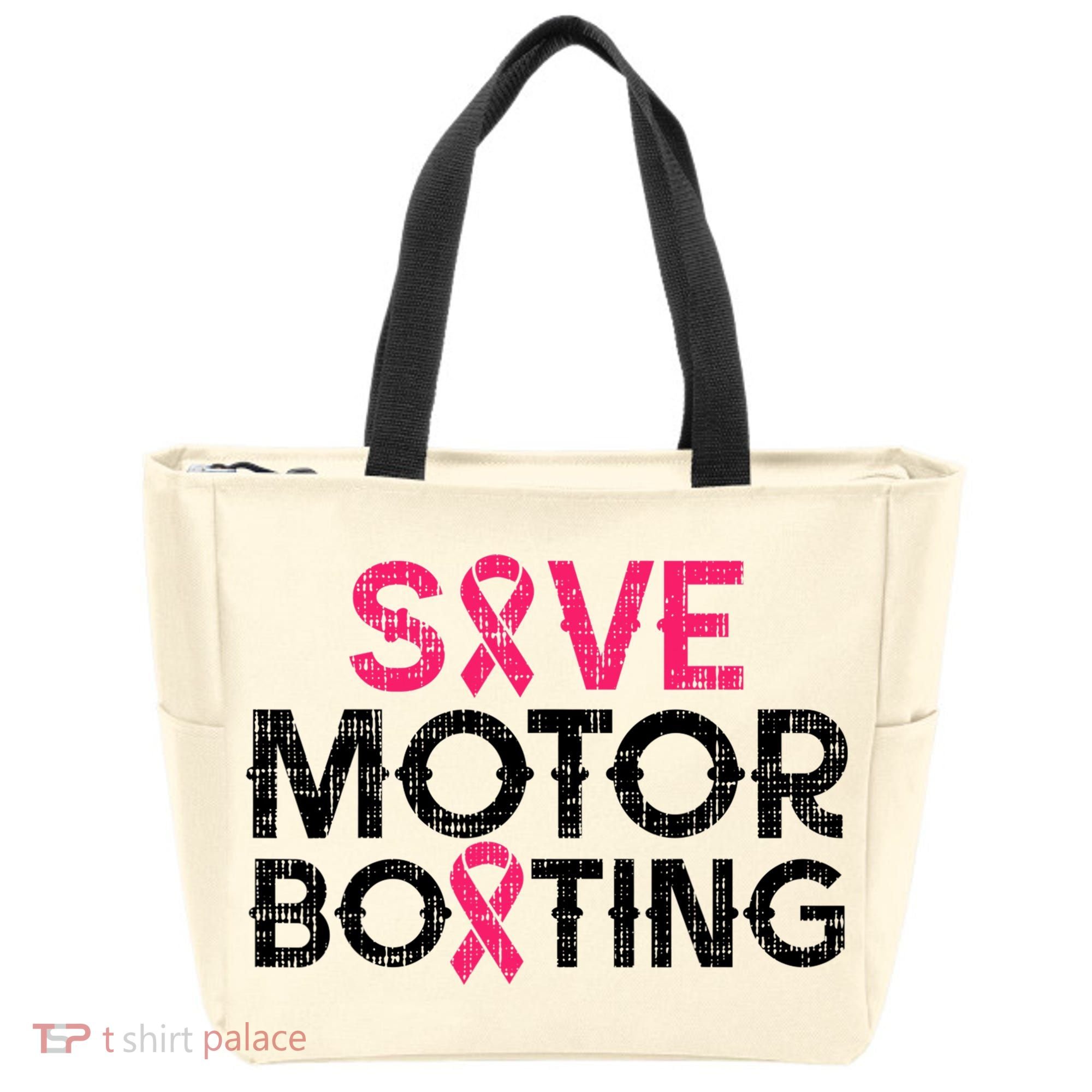 Save Motorboating Funny Pink Breast Cancer Awareness Support Tote Bag