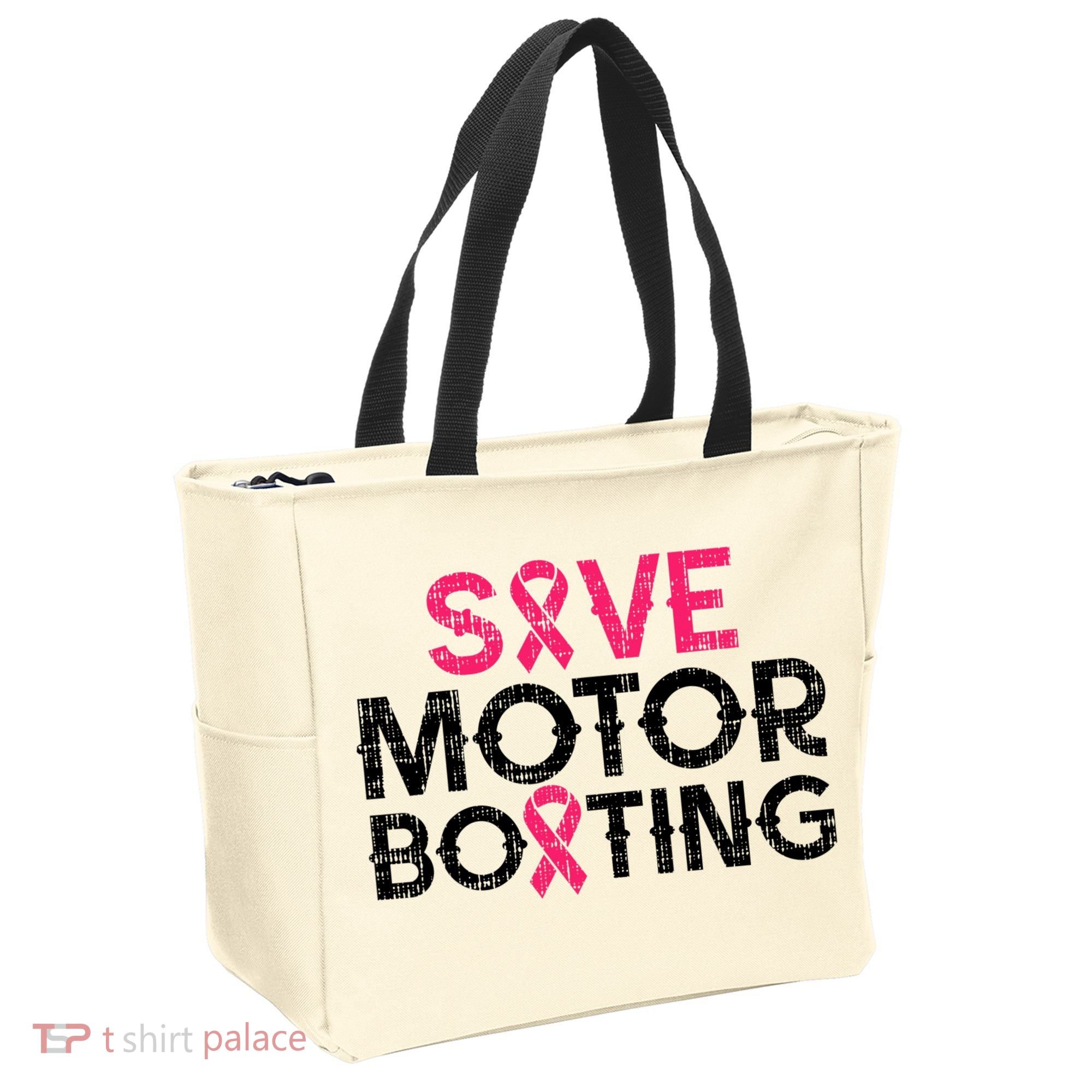 Save Motorboating Funny Pink Breast Cancer Awareness Support Tote Bag