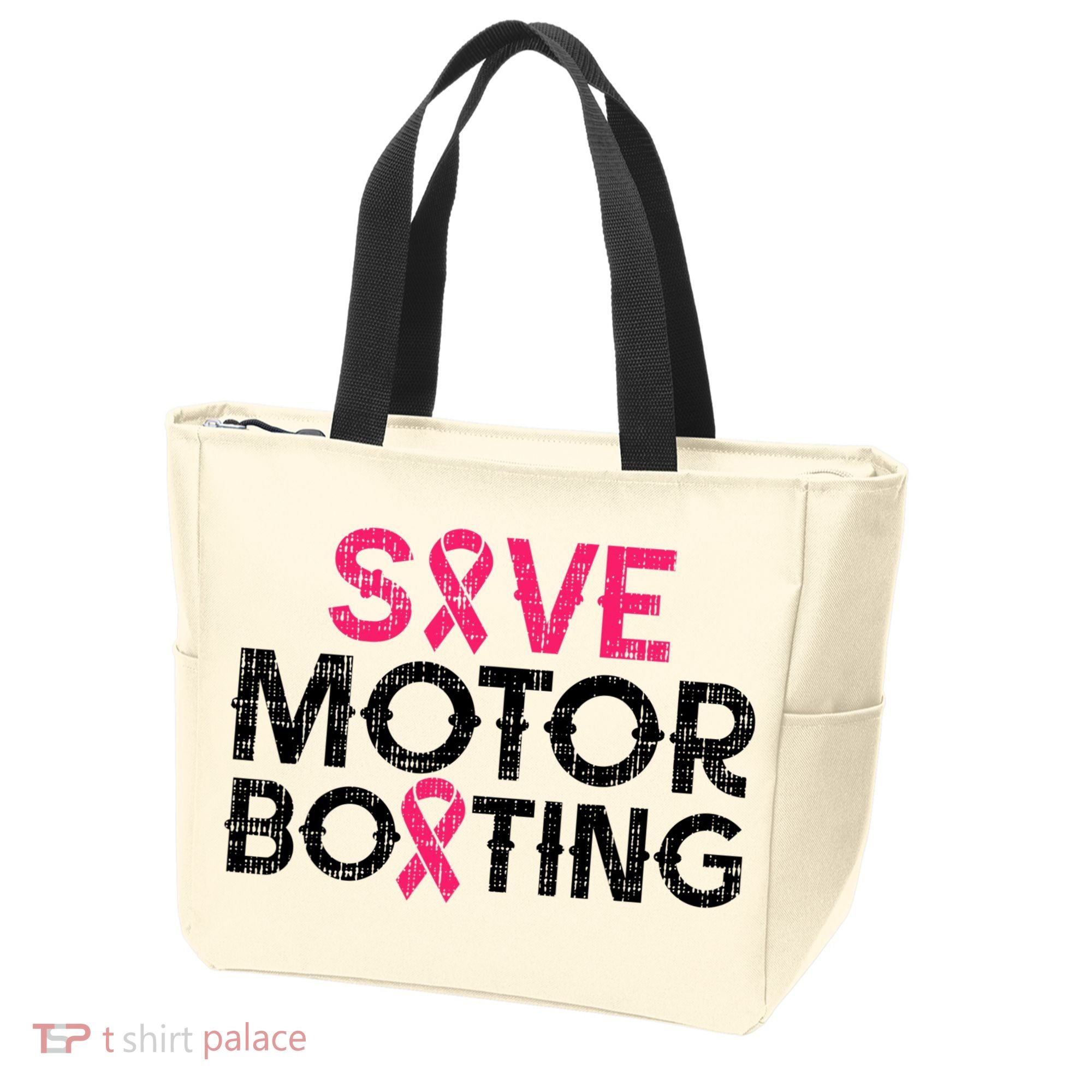 Save Motorboating Funny Pink Breast Cancer Awareness Support Tote Bag
