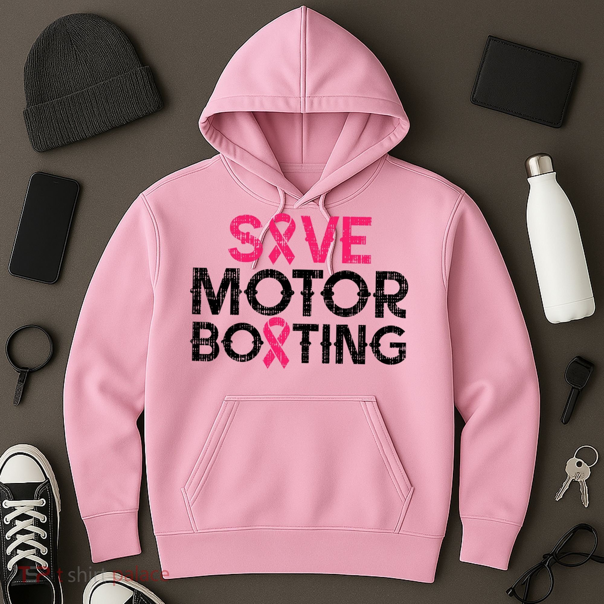 Save Motorboating Funny Pink Breast Cancer Awareness Support Hoodie