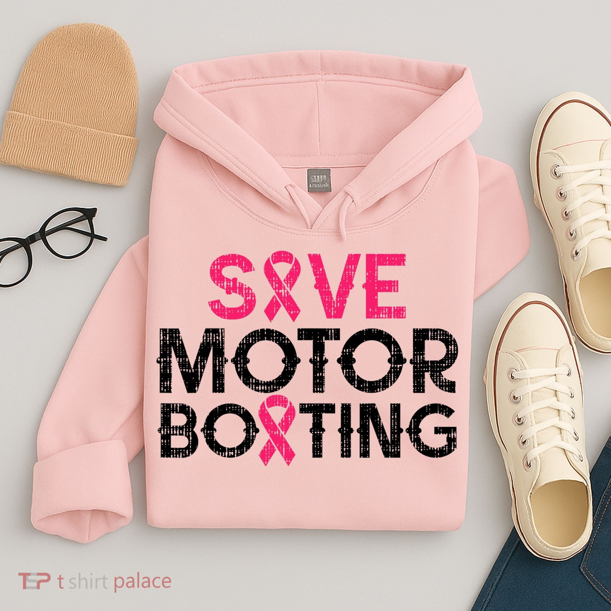 Save Motorboating Funny Pink Breast Cancer Awareness Support Hoodie