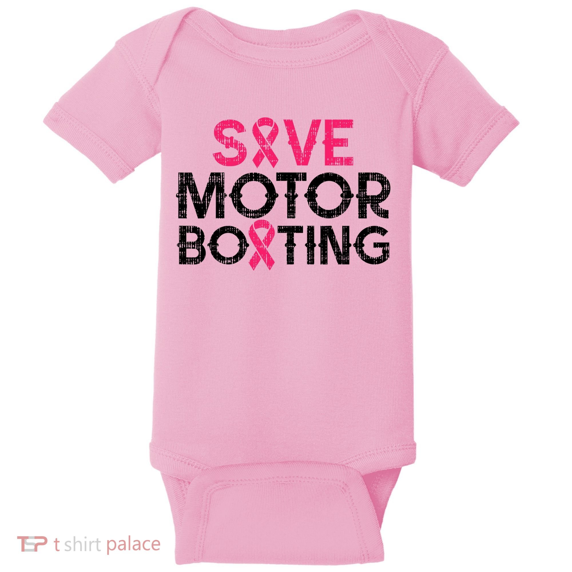 Save Motorboating Funny Pink Breast Cancer Awareness Support Baby Bodysuit
