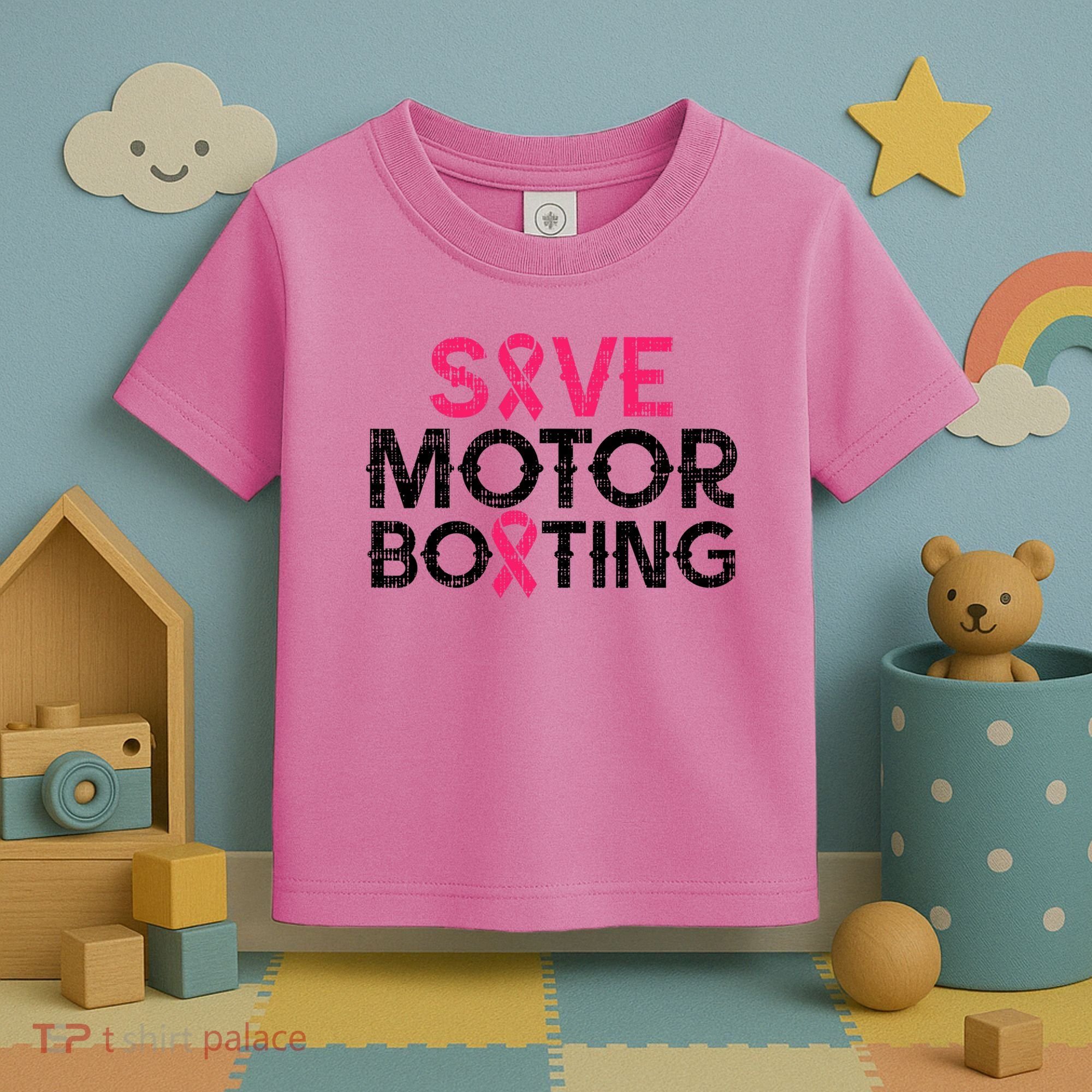 Save Motorboating Funny Pink Breast Cancer Awareness Support Toddler T-Shirt
