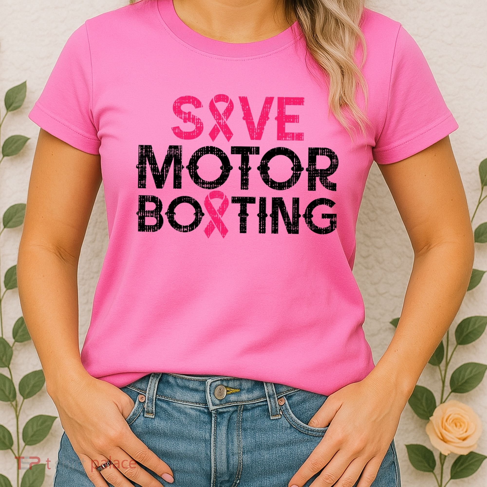 Save Motorboating Funny Pink Breast Cancer Awareness Support Women's T-Shirt
