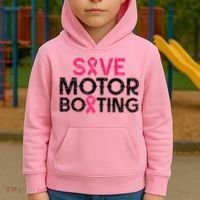 Save Motorboating Funny Pink Breast Cancer Awareness Support Kids Hoodie thumb 2