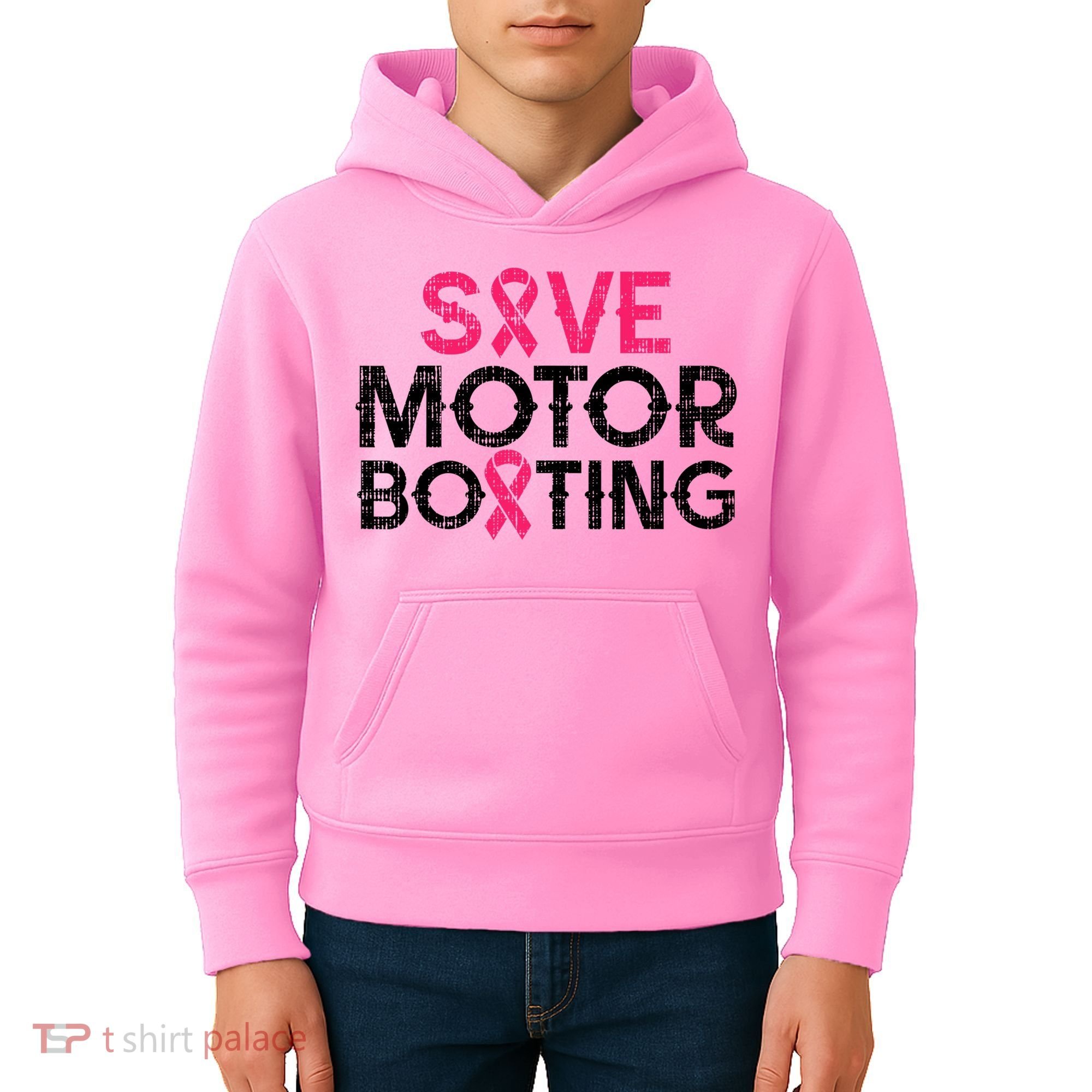 Save Motorboating Funny Pink Breast Cancer Awareness Support Kids Hoodie