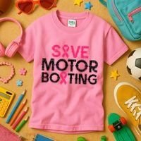 Save Motorboating Funny Pink Breast Cancer Awareness Support Kids T-Shirt thumb 3