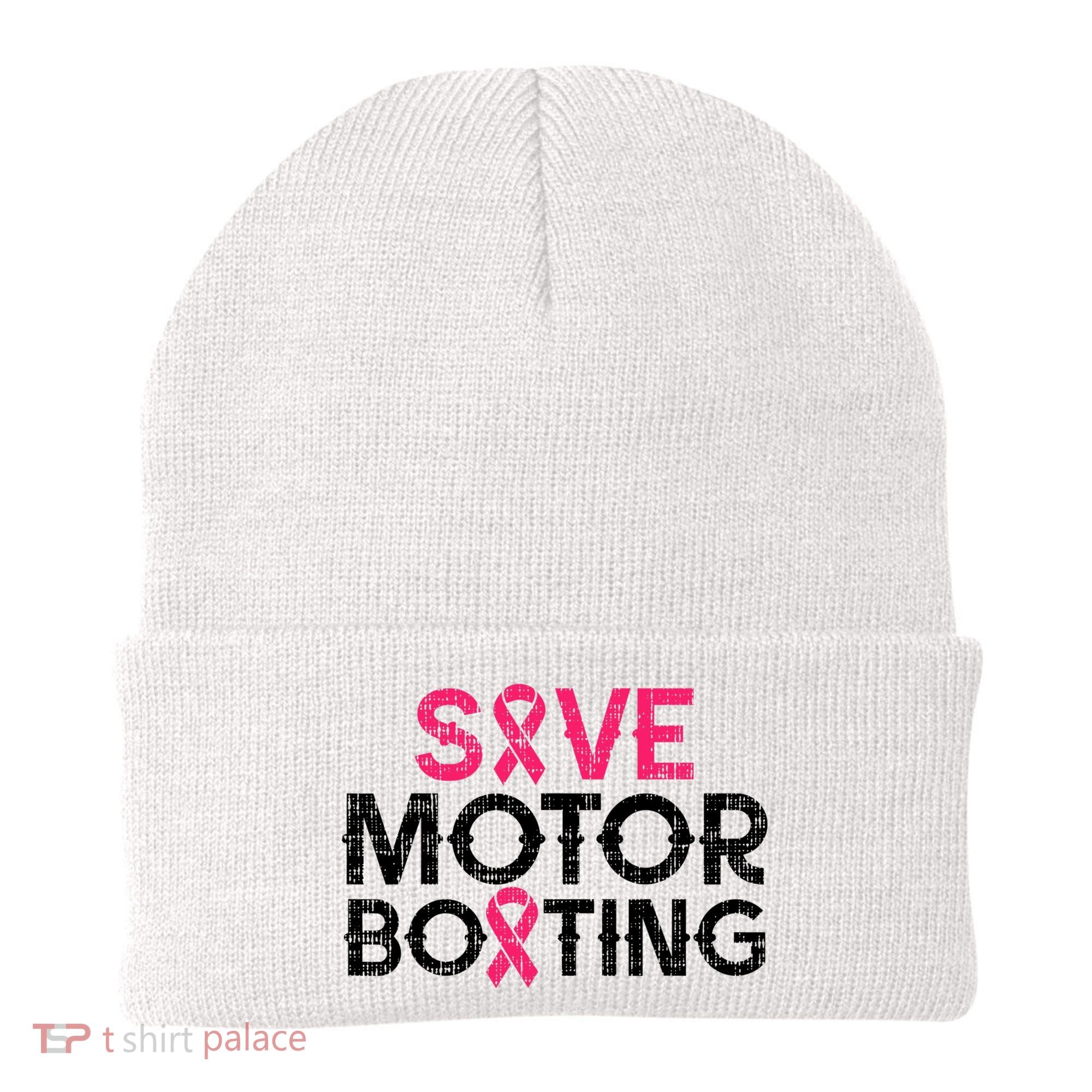 Save Motorboating Funny Pink Breast Cancer Awareness Support Beanie