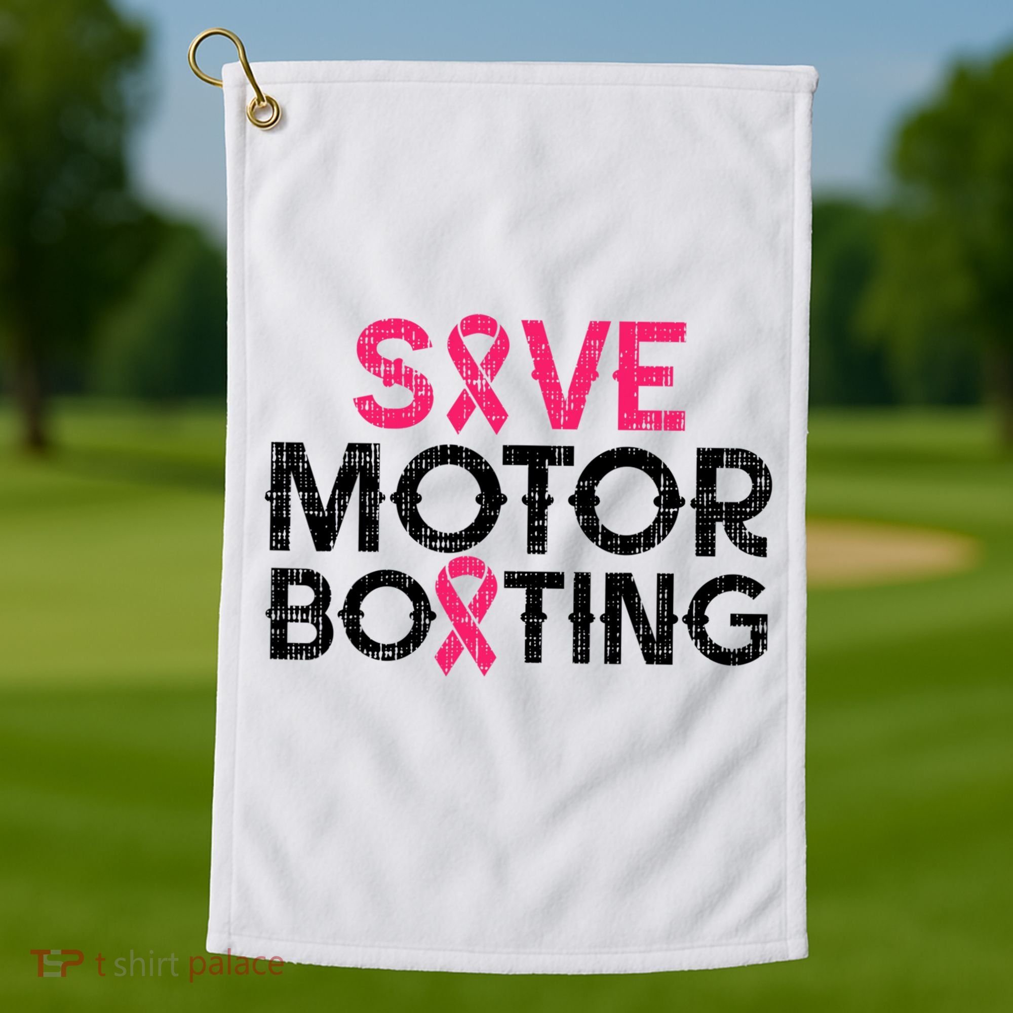 Save Motorboating Funny Pink Breast Cancer Awareness Support Golf Towel