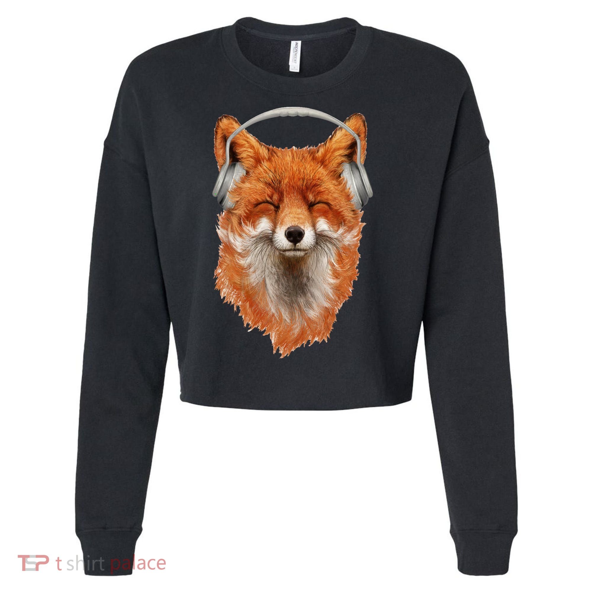 Smiling Musical Fox Cropped Pullover Crew