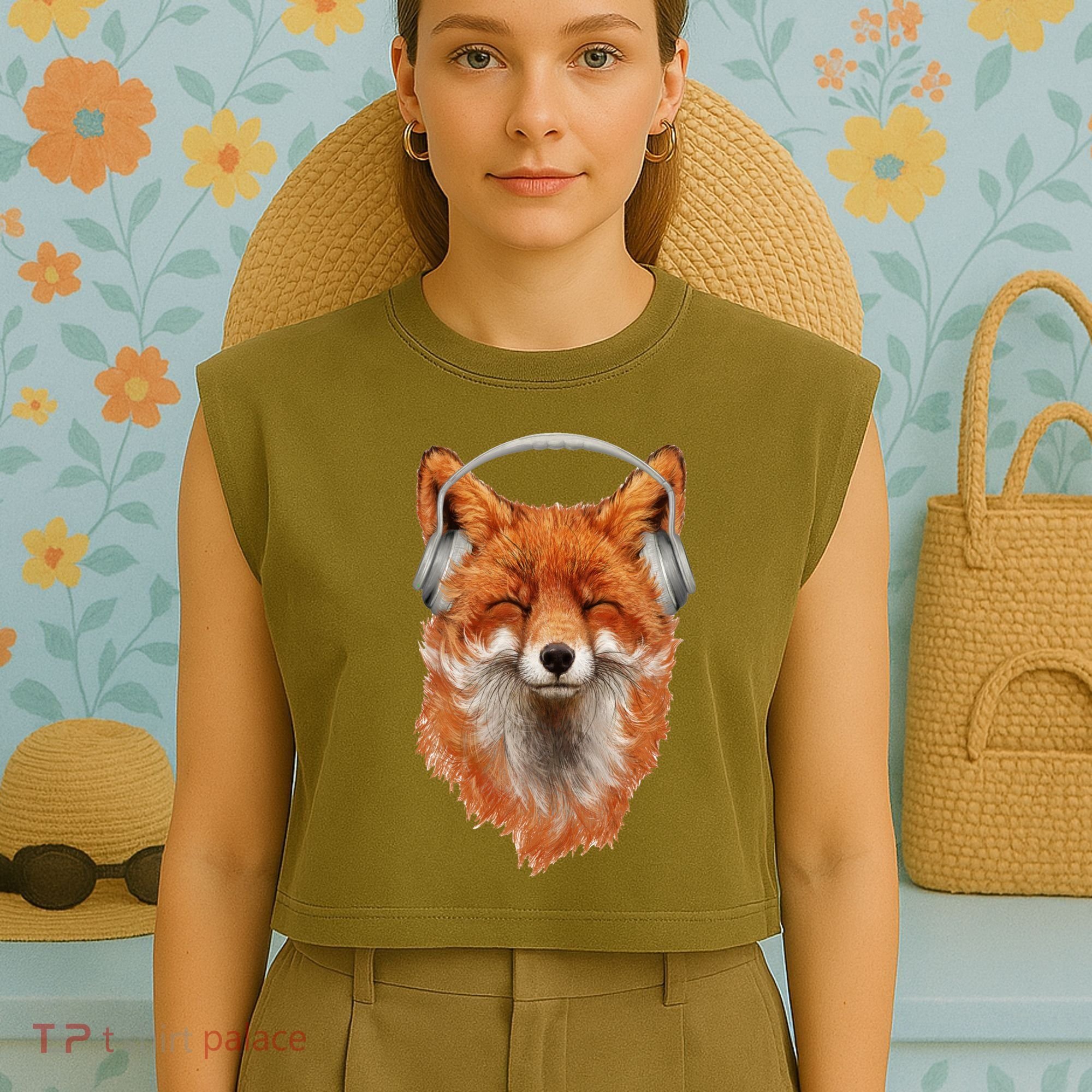 Smiling Musical Fox Garment-Dyed Women's Muscle Tee