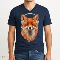 Smiling Musical Fox V-Neck T-Shirt thumb 2