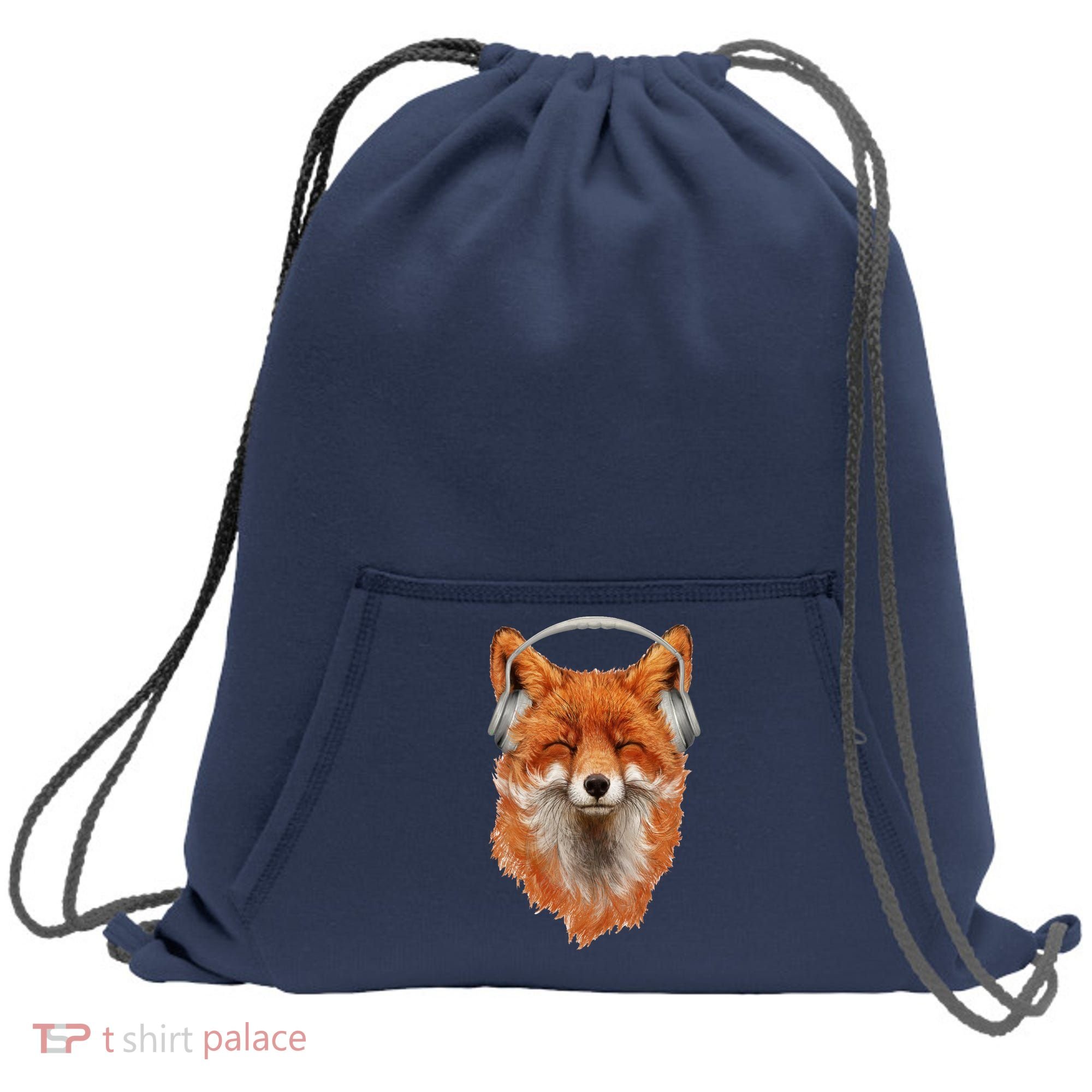 Smiling Musical Fox Sweatshirt Cinch Pack Bag