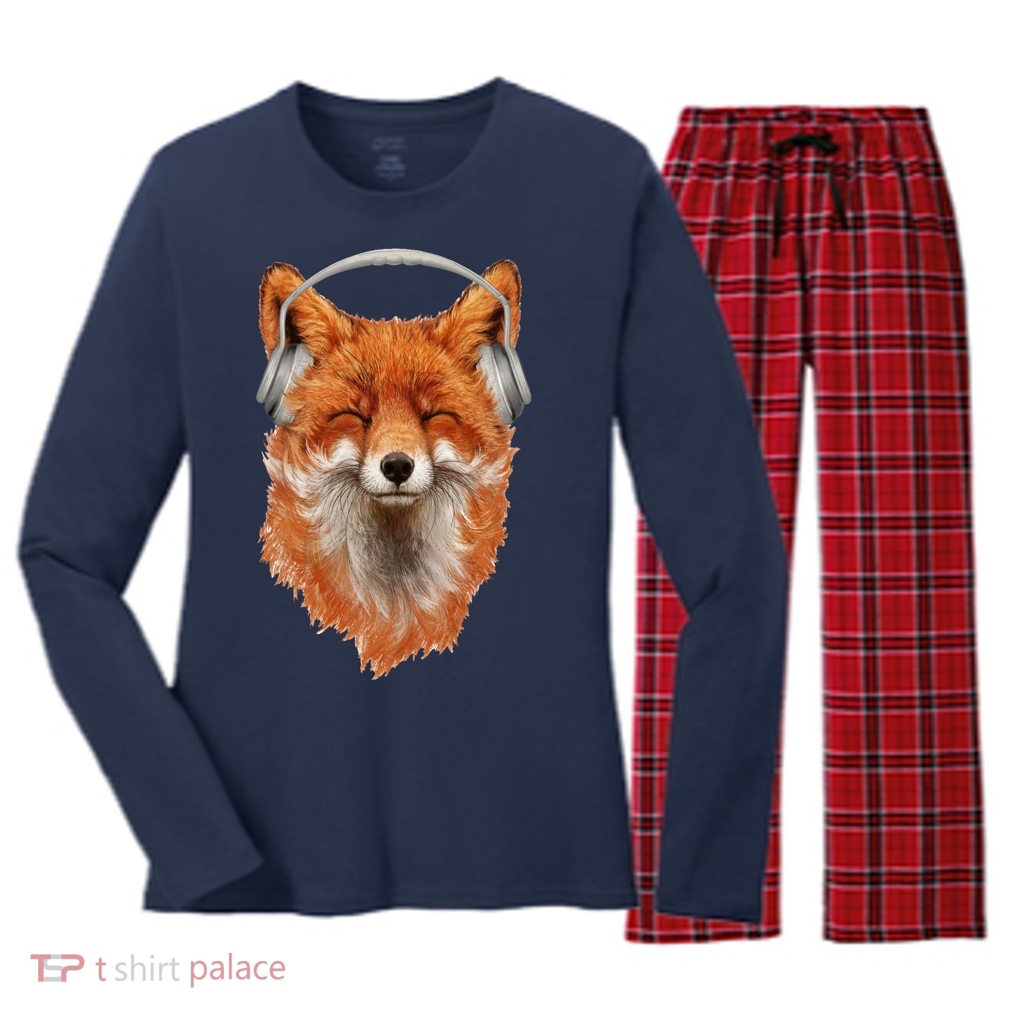Smiling Musical Fox Women's Long Sleeve Flannel Pajama Set 