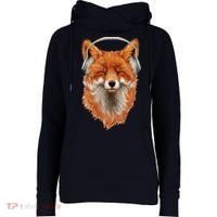 Smiling Musical Fox Womens Funnel Neck Pullover Hood thumb 0