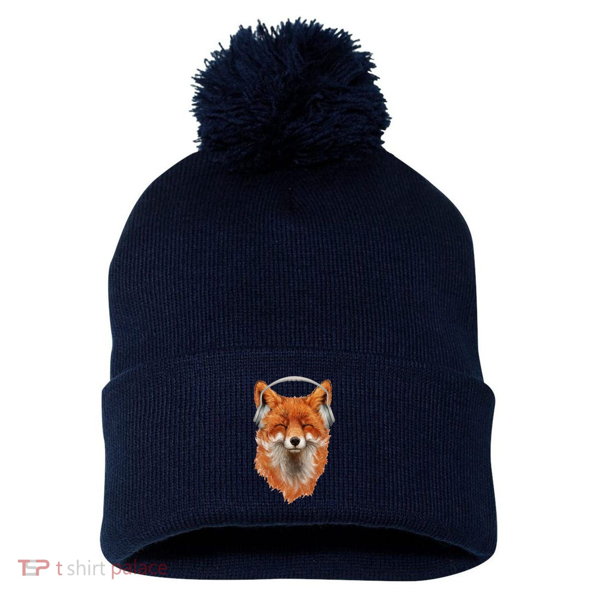 Smiling Musical Fox Pom Pom 12in Knit Beanie