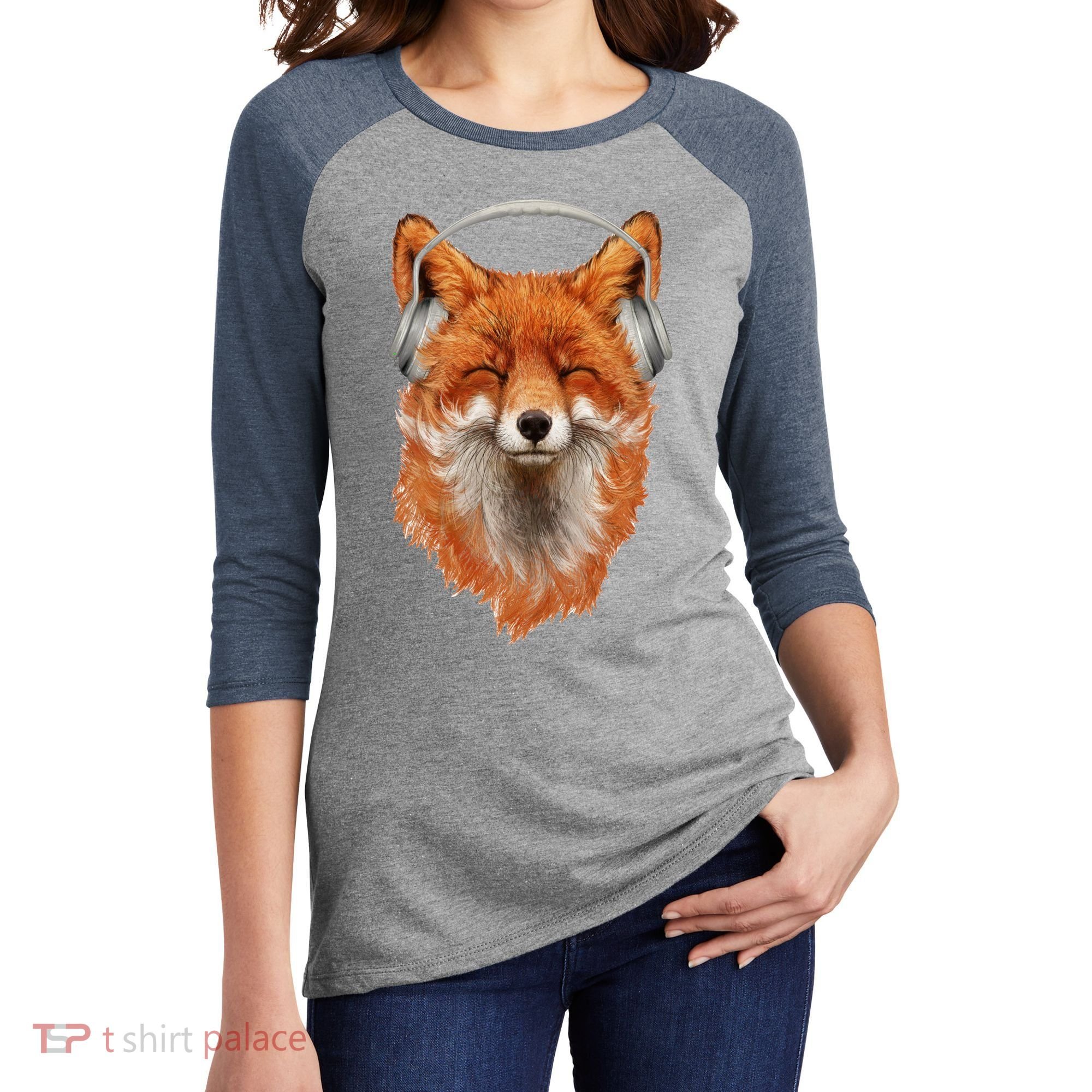 Smiling Musical Fox Women's Tri-Blend 3/4-Sleeve Raglan Shirt