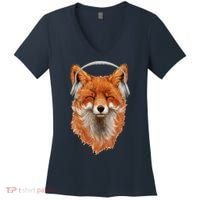 Smiling Musical Fox Women's V-Neck T-Shirt thumb 0