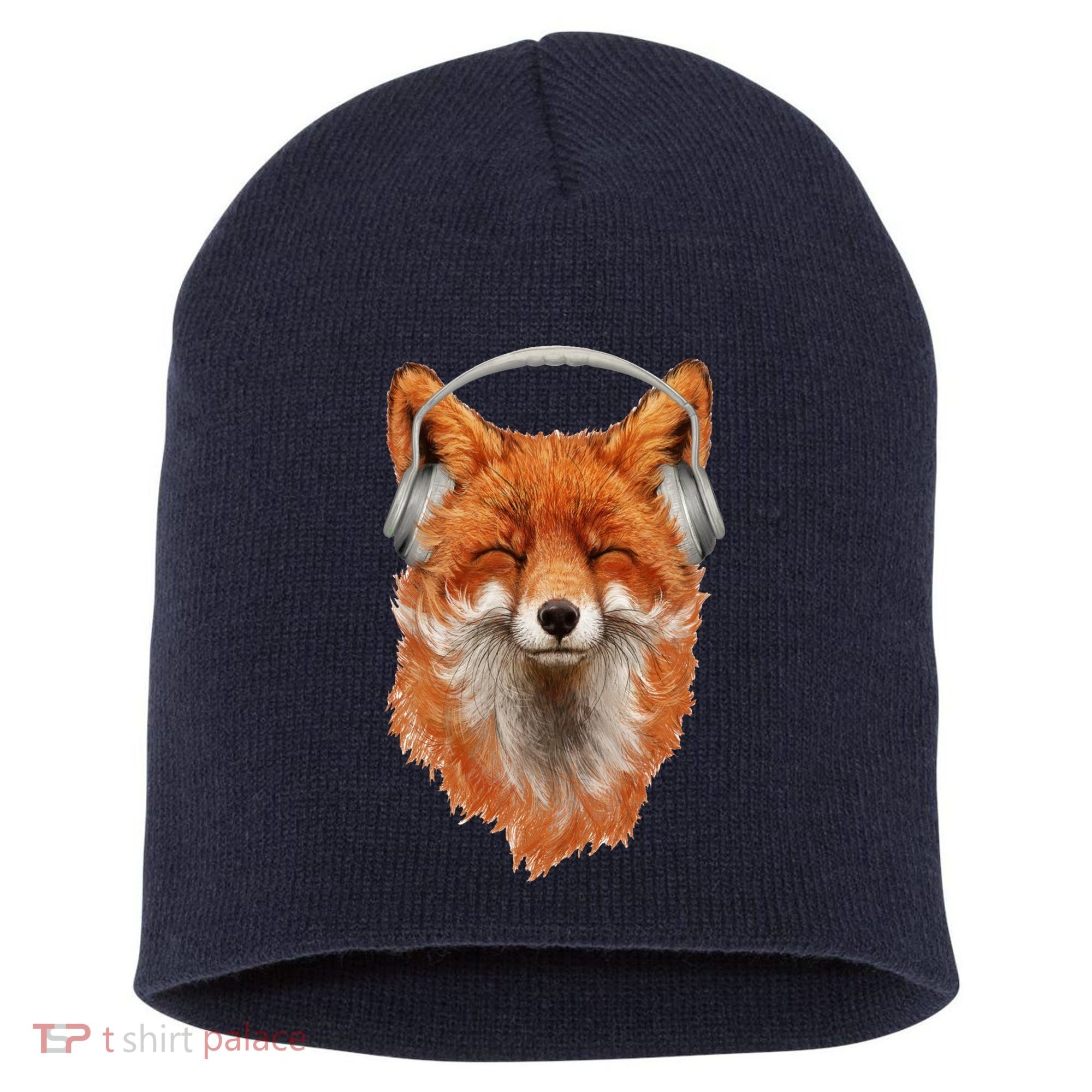 Smiling Musical Fox Short Acrylic Beanie