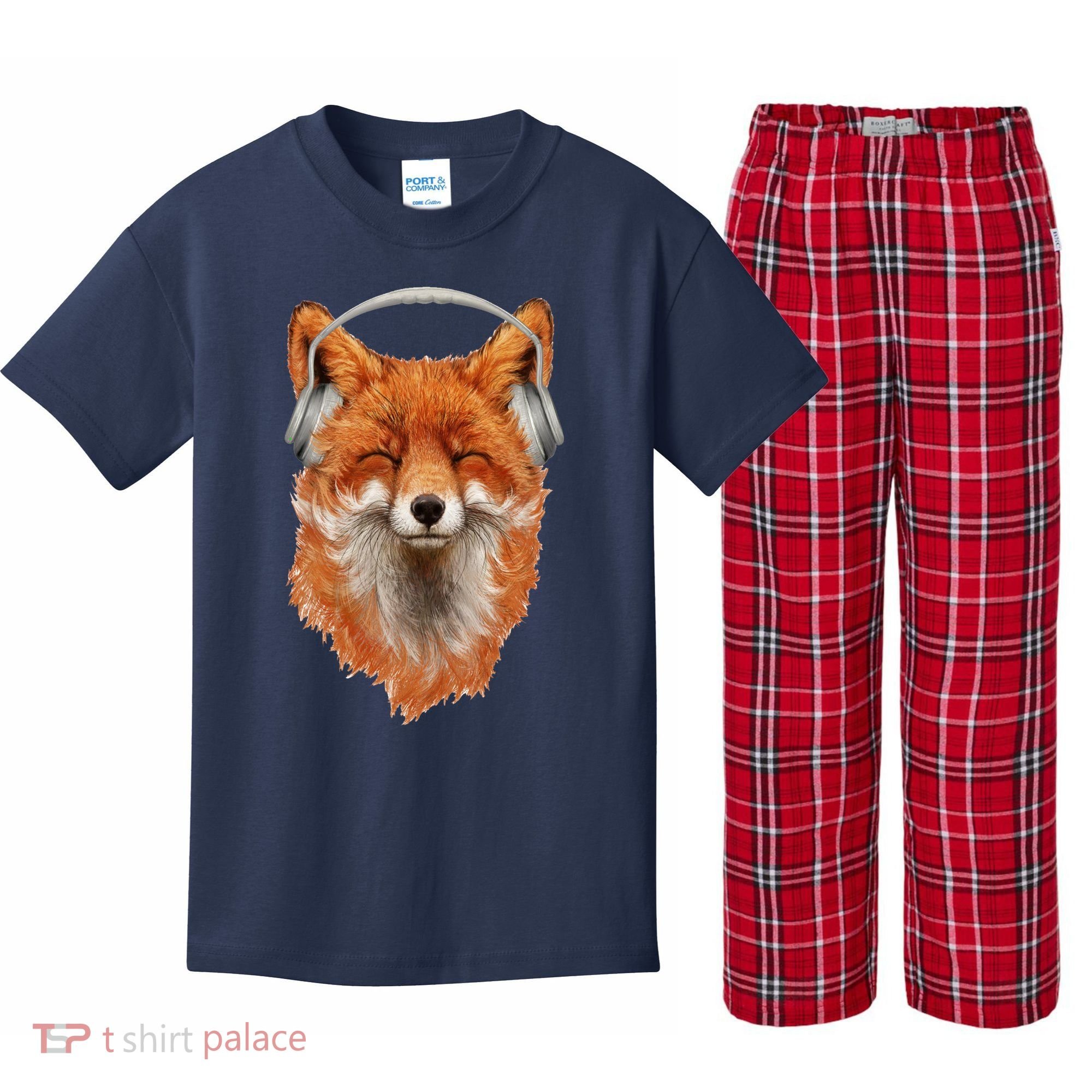Smiling Musical Fox Kids Plaid Pajama Set