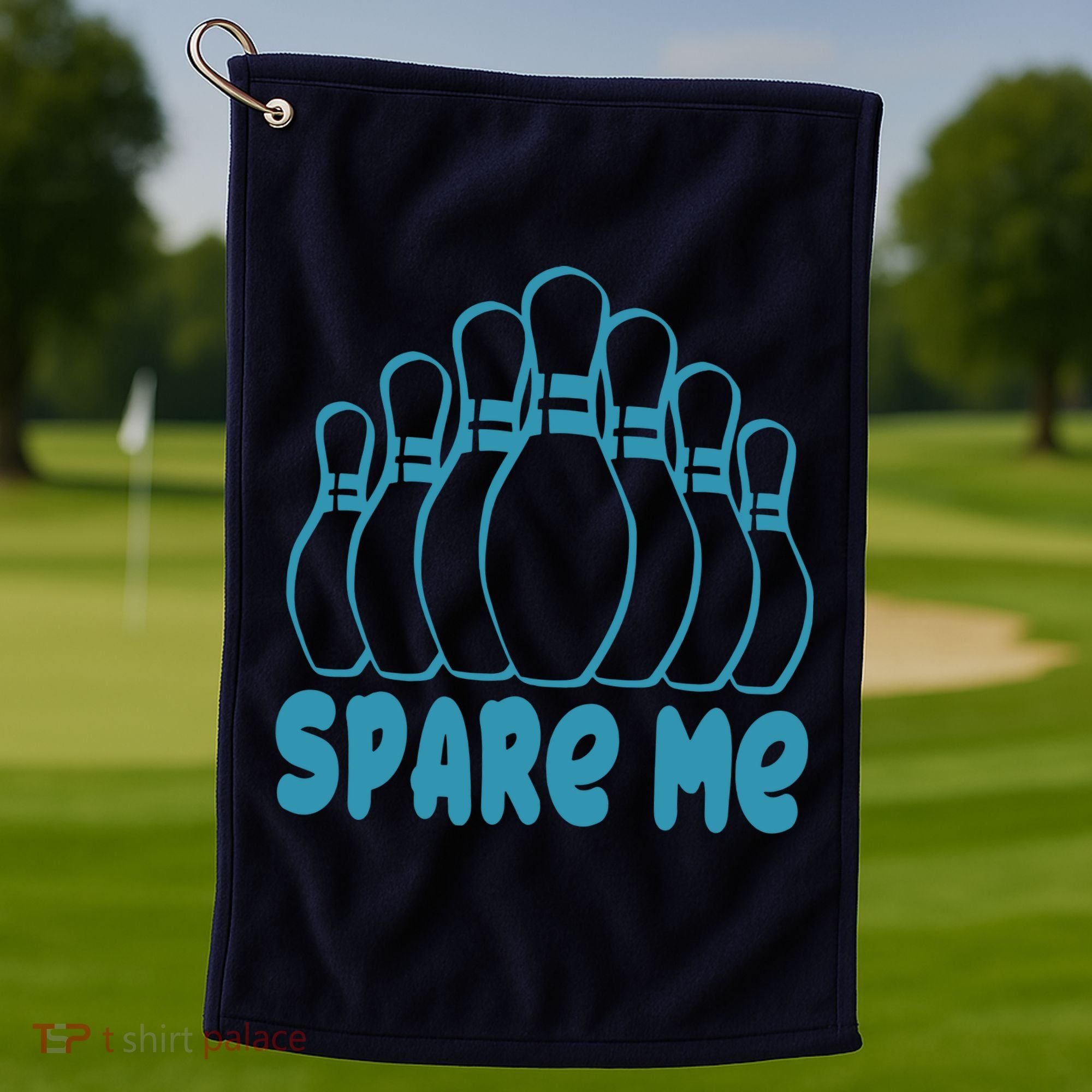 Spare Me Funny Bowling Gift With Bowling Pins Golf Towel
