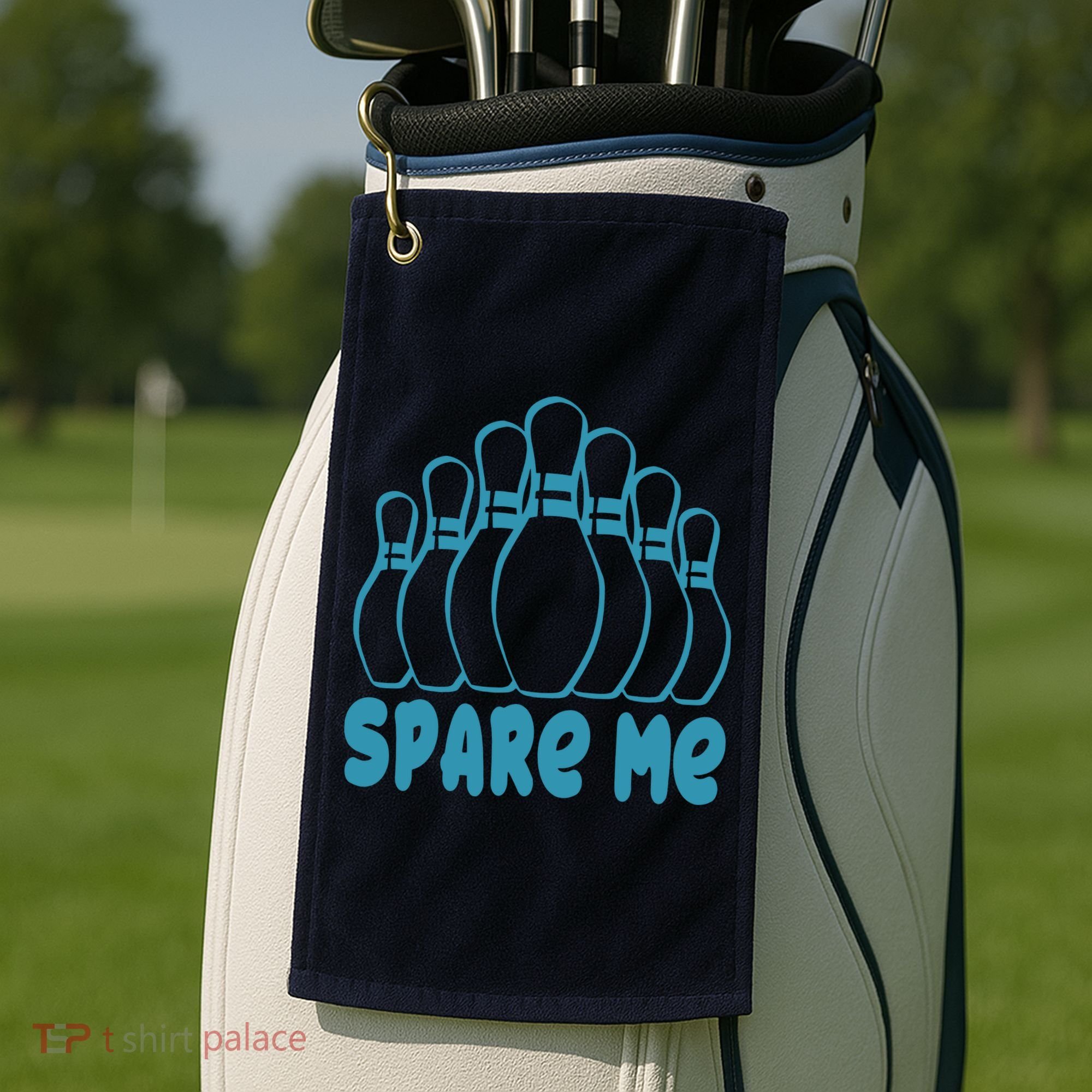 Spare Me Funny Bowling Gift With Bowling Pins Golf Towel