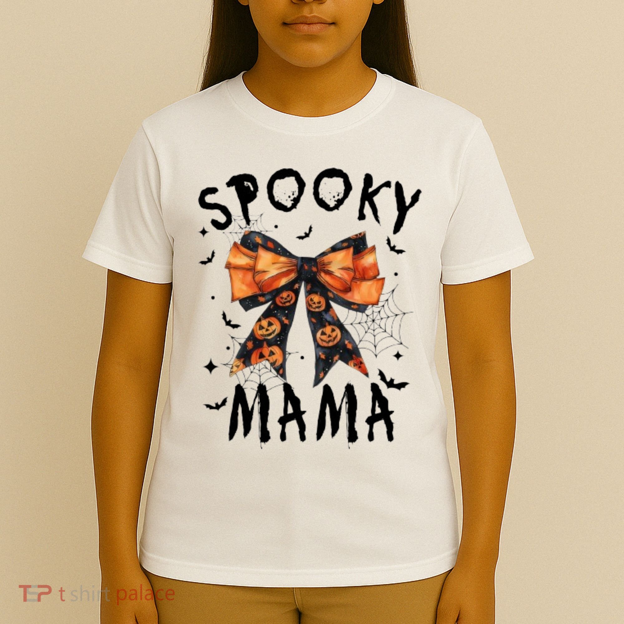 Spooky Mama Funny Pumpkin Halloween Season Matching Family T-Shirt