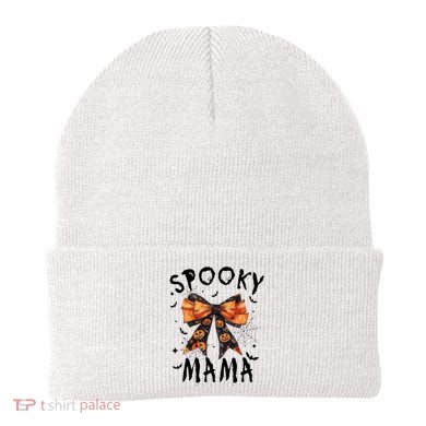 Spooky Mama Funny Pumpkin Halloween Season Matching Family Beanie