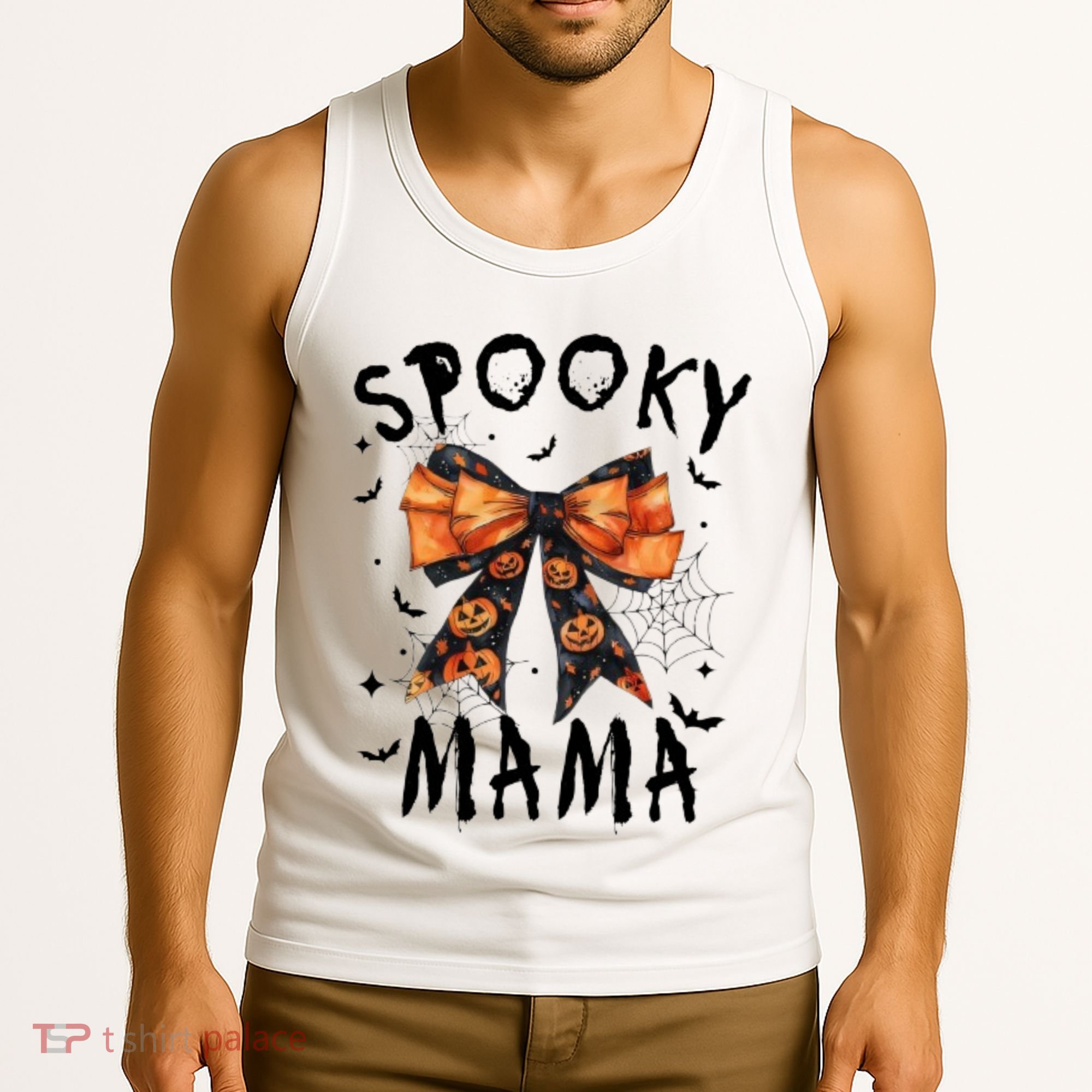 Spooky Mama Funny Pumpkin Halloween Season Matching Family Tank Top