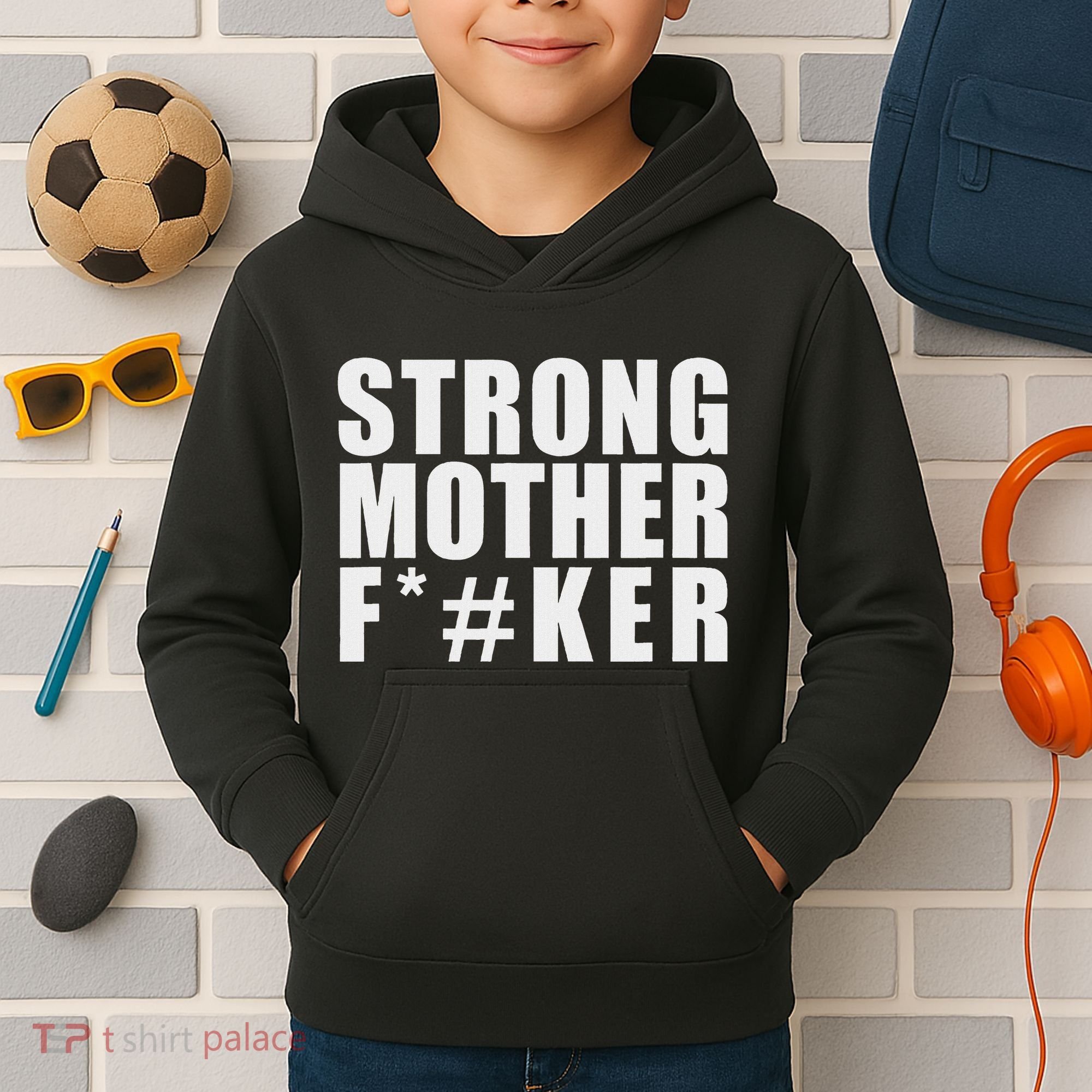 Strong Motherfucker Funny Gym Powerlifting Kids Hoodie