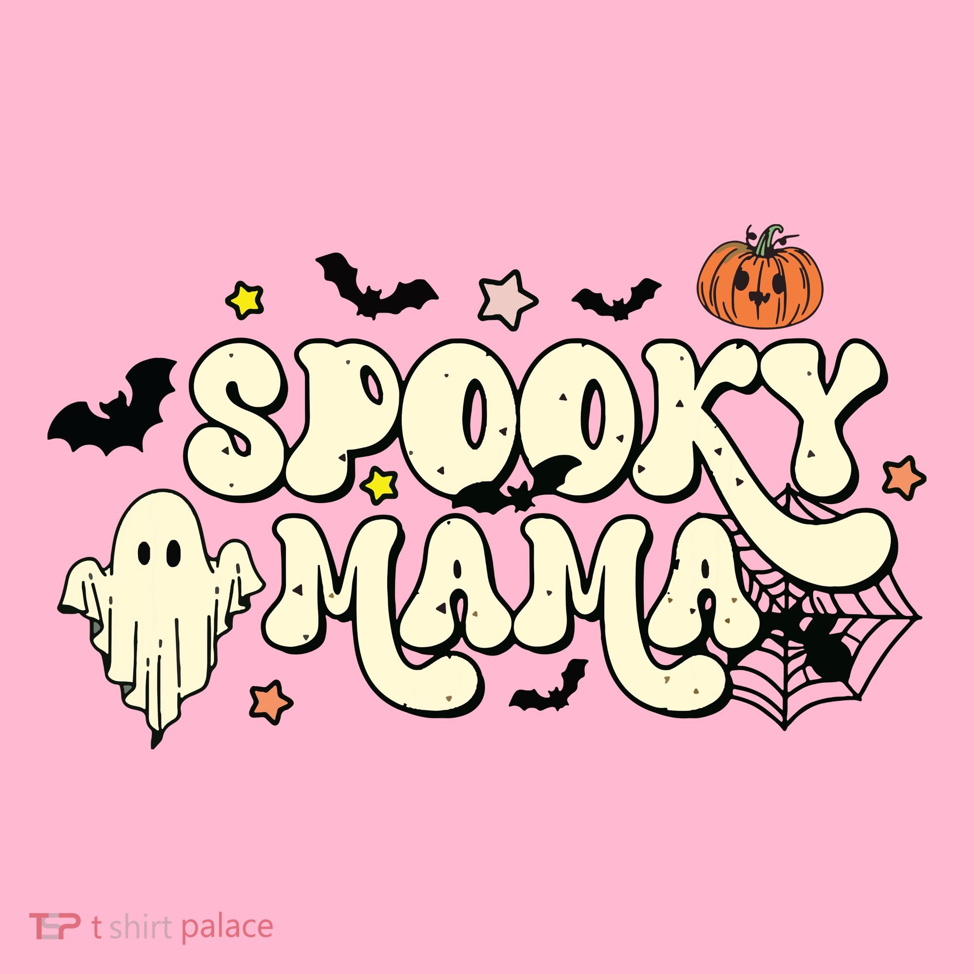 Spooky Mama Groovy Ghost Bat Pumpkin Creepy Retro Halloween Coaster