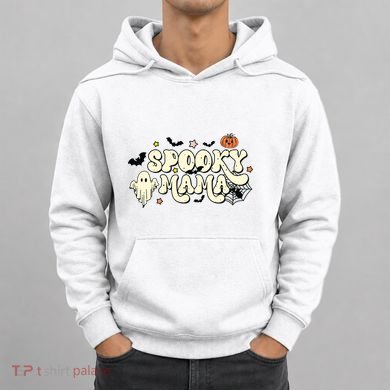Spooky Mama Groovy Ghost Bat Pumpkin Creepy Retro Halloween Hoodie