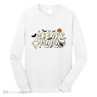 Spooky Mama Groovy Ghost Bat Pumpkin Creepy Retro Halloween Long Sleeve Shirt thumb 0