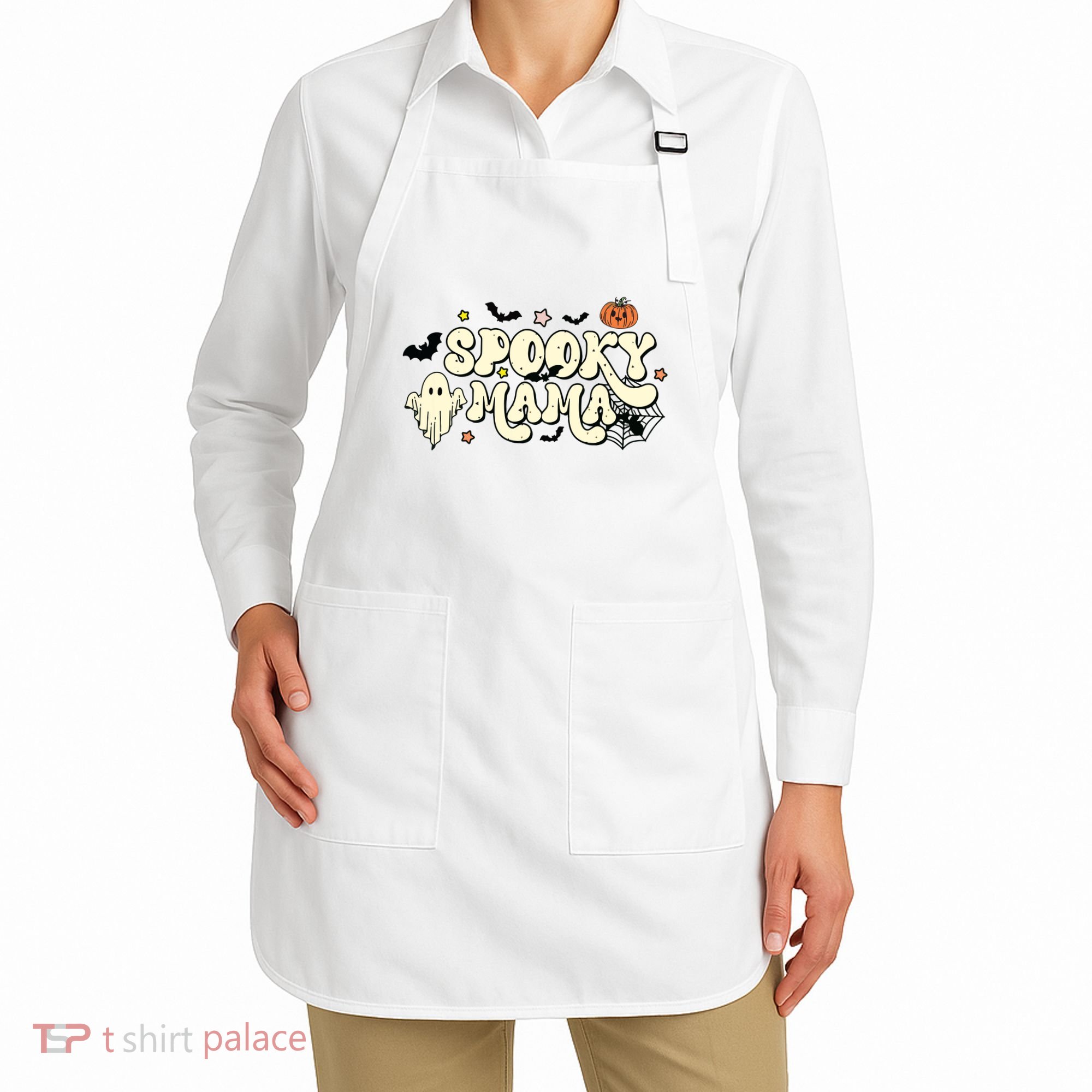 Spooky Mama Groovy Ghost Bat Pumpkin Creepy Retro Halloween Apron