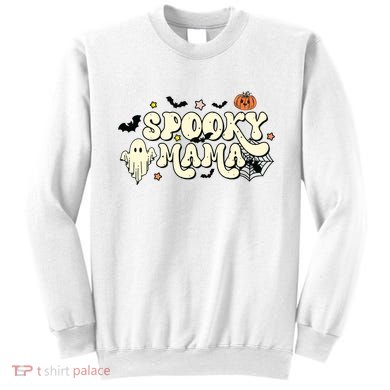 Spooky Mama Groovy Ghost Bat Pumpkin Creepy Retro Halloween Sweatshirt