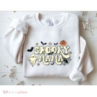 Spooky Mama Groovy Ghost Bat Pumpkin Creepy Retro Halloween Sweatshirt thumb 2