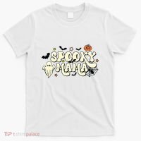 Spooky Mama Groovy Ghost Bat Pumpkin Creepy Retro Halloween T-Shirt thumb 0