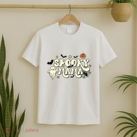 Spooky Mama Groovy Ghost Bat Pumpkin Creepy Retro Halloween T-Shirt thumb 2