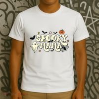 Spooky Mama Groovy Ghost Bat Pumpkin Creepy Retro Halloween T-Shirt thumb 3