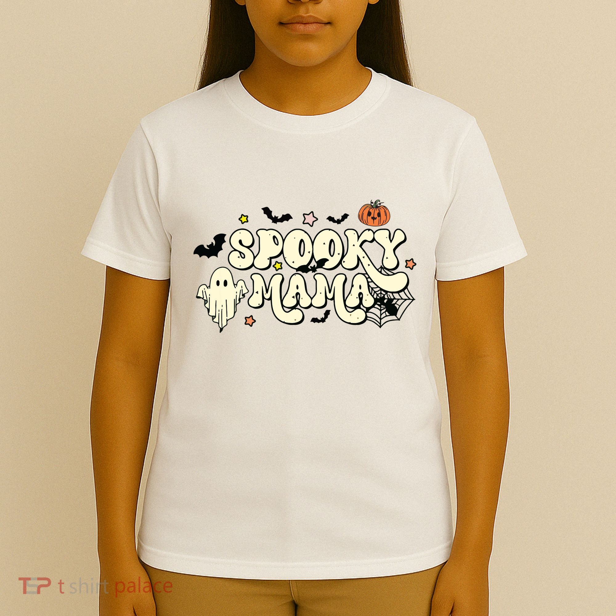 Spooky Mama Groovy Ghost Bat Pumpkin Creepy Retro Halloween T-Shirt