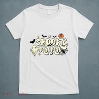 Spooky Mama Groovy Ghost Bat Pumpkin Creepy Retro Halloween T-Shirt thumb 5