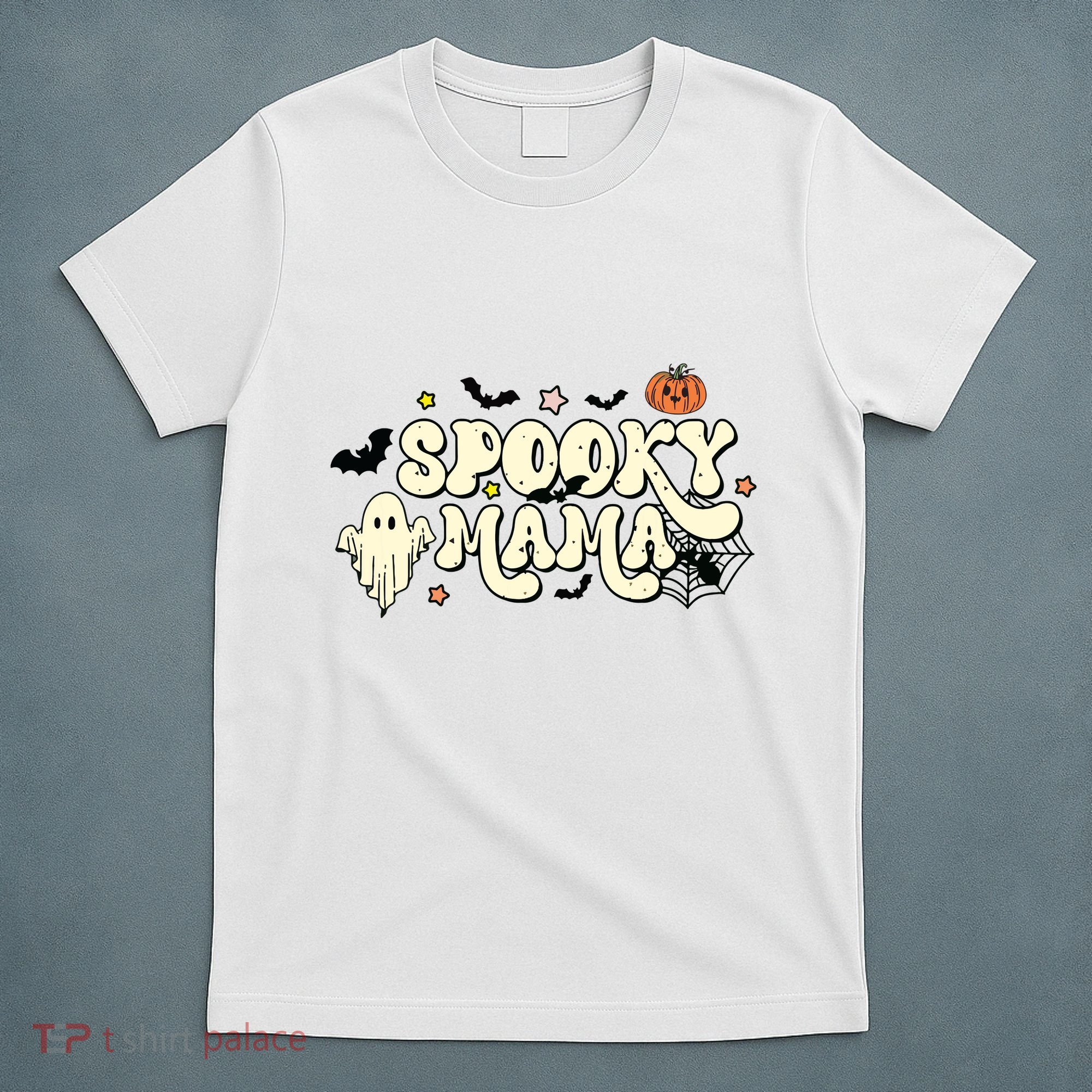 Spooky Mama Groovy Ghost Bat Pumpkin Creepy Retro Halloween T-Shirt