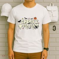 Spooky Mama Groovy Ghost Bat Pumpkin Creepy Retro Halloween T-Shirt thumb 6