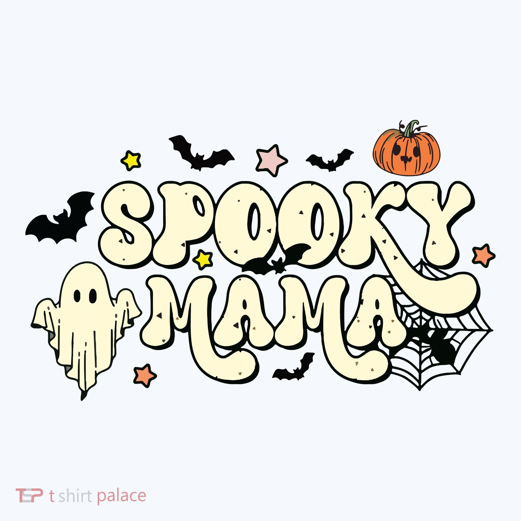 Spooky Mama Groovy Ghost Bat Pumpkin Creepy Retro Halloween T-Shirt