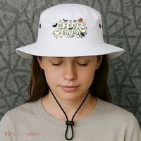 Spooky Mama Groovy Ghost Bat Pumpkin Creepy Retro Halloween Bucket Hat thumb 3