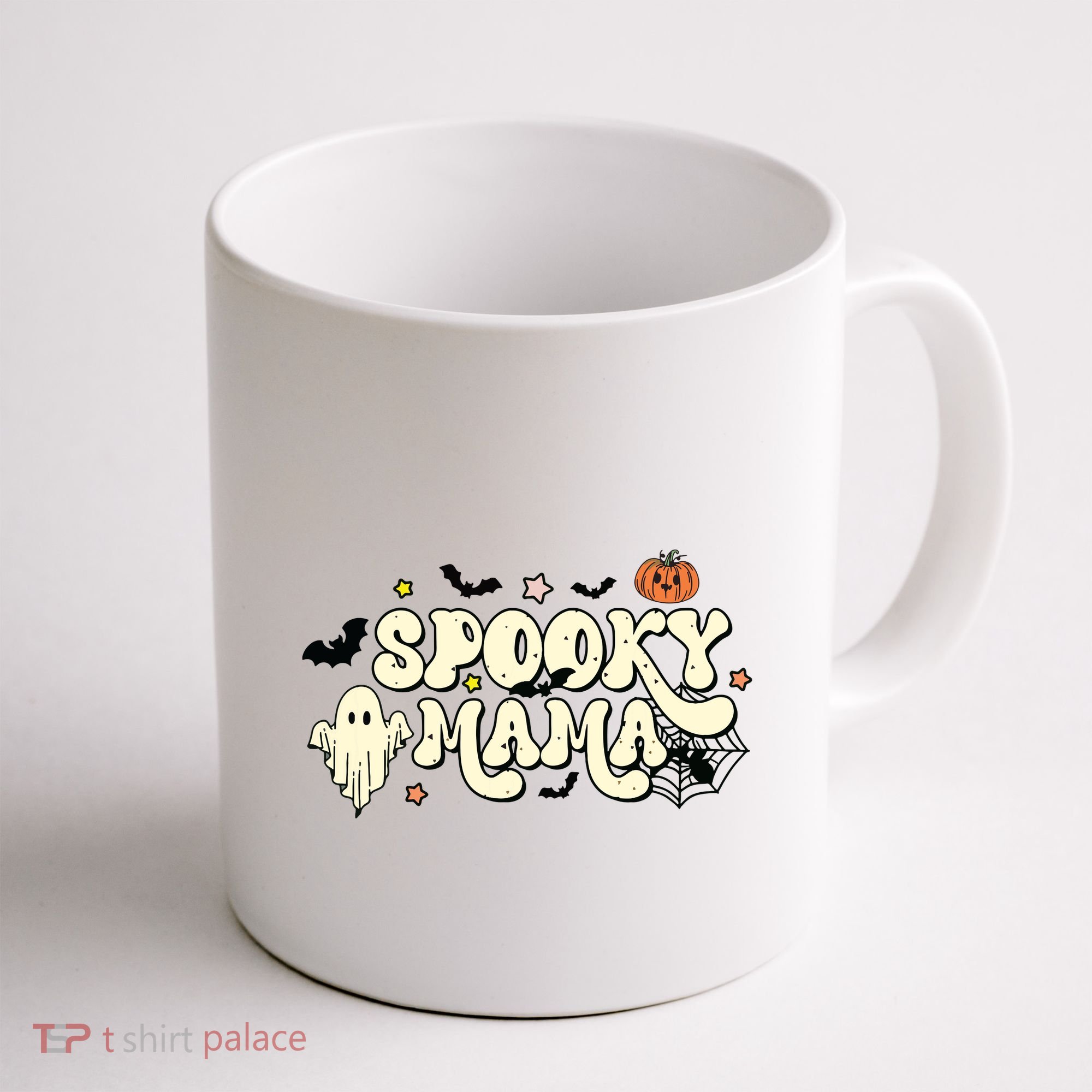 Spooky Mama Groovy Ghost Bat Pumpkin Creepy Retro Halloween Coffee Mug