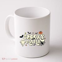 Spooky Mama Groovy Ghost Bat Pumpkin Creepy Retro Halloween Coffee Mug thumb 0
