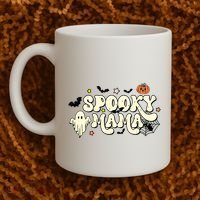 Spooky Mama Groovy Ghost Bat Pumpkin Creepy Retro Halloween Coffee Mug thumb 2