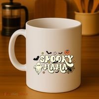 Spooky Mama Groovy Ghost Bat Pumpkin Creepy Retro Halloween Coffee Mug thumb 4